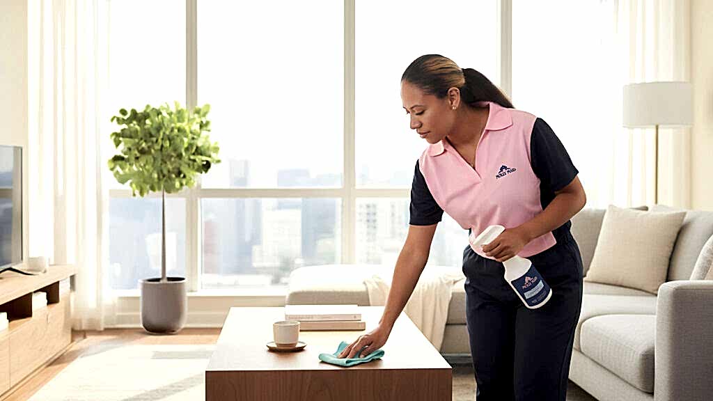 MOLLY MAID professional providing apartment and condo cleaning in a modern apartment